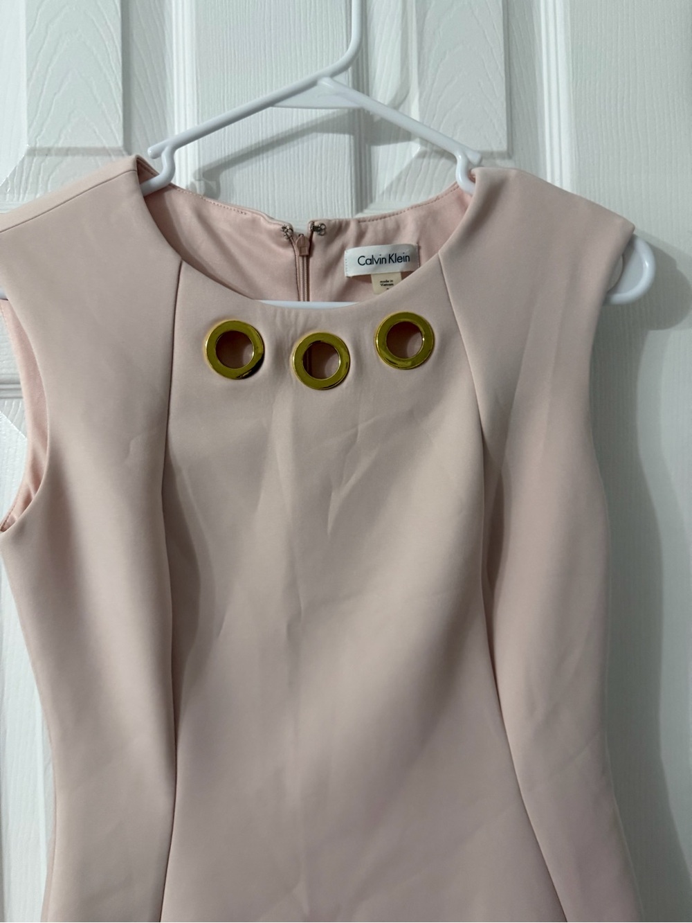 Calvin Klein Pale Pink Sheath Dress with Gold Grommets - Picture 2 of 6